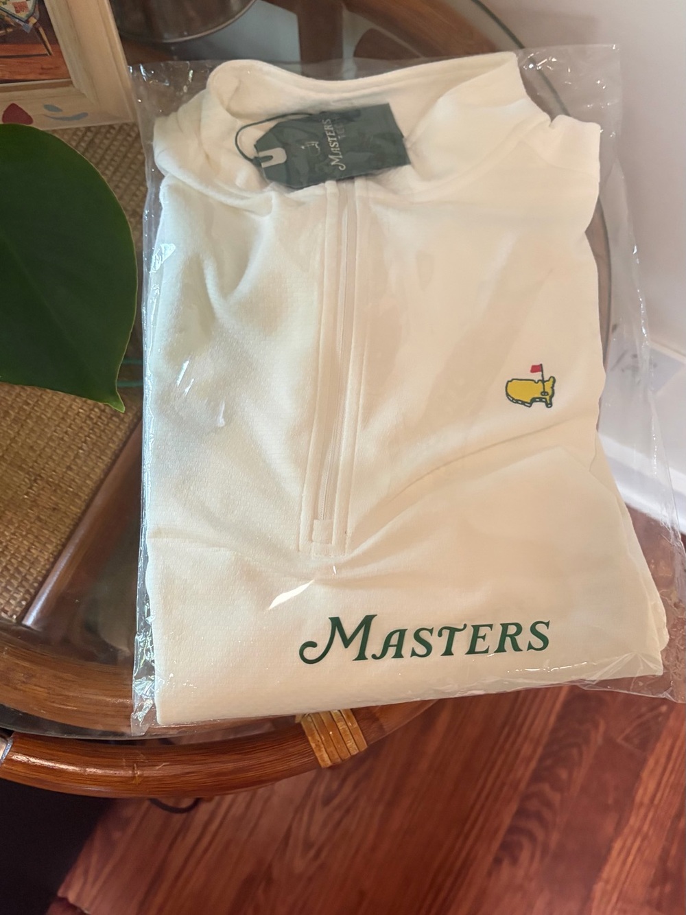 Masters White Performance Quarter-Zip with Green Tag